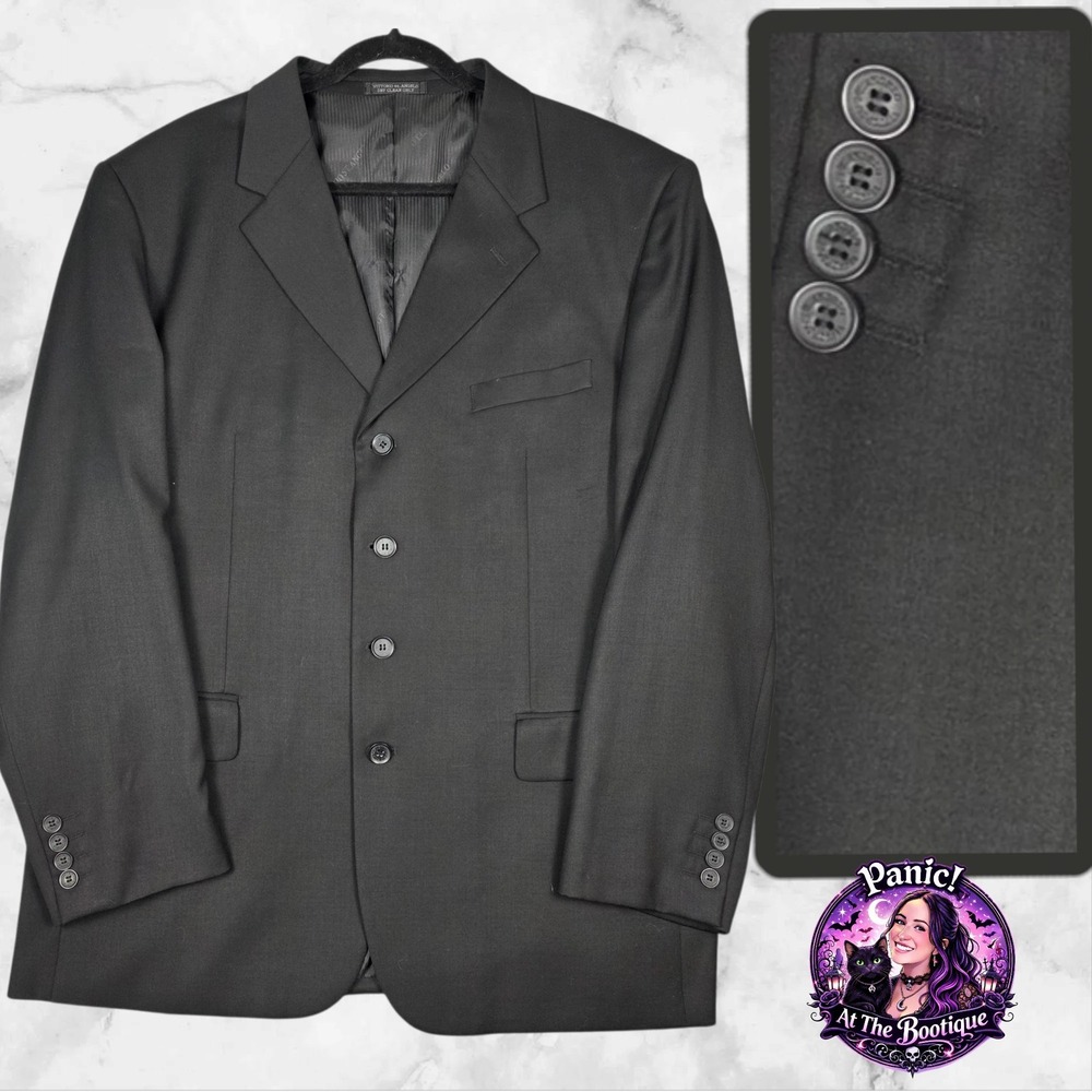 Vittorio St Angelo Suit Jacket Mens 48L Black 4-Button Formal Blazer‎ Business